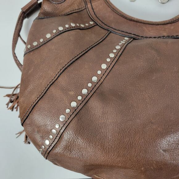Fossil Fifty Four Womens Shoulder Bag Brown Leather Tassels Studded Hobo Western - Picture 6 of 13